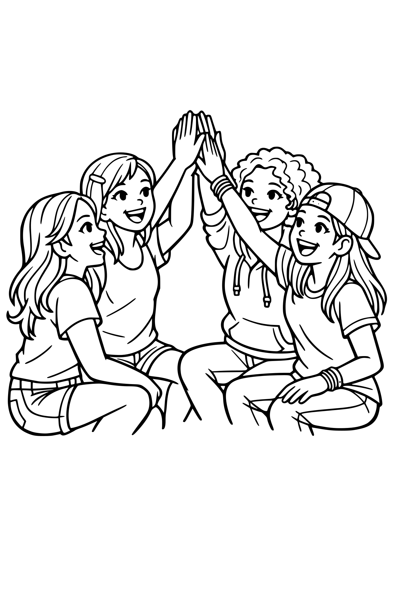 group of girls high-fiving and having fun