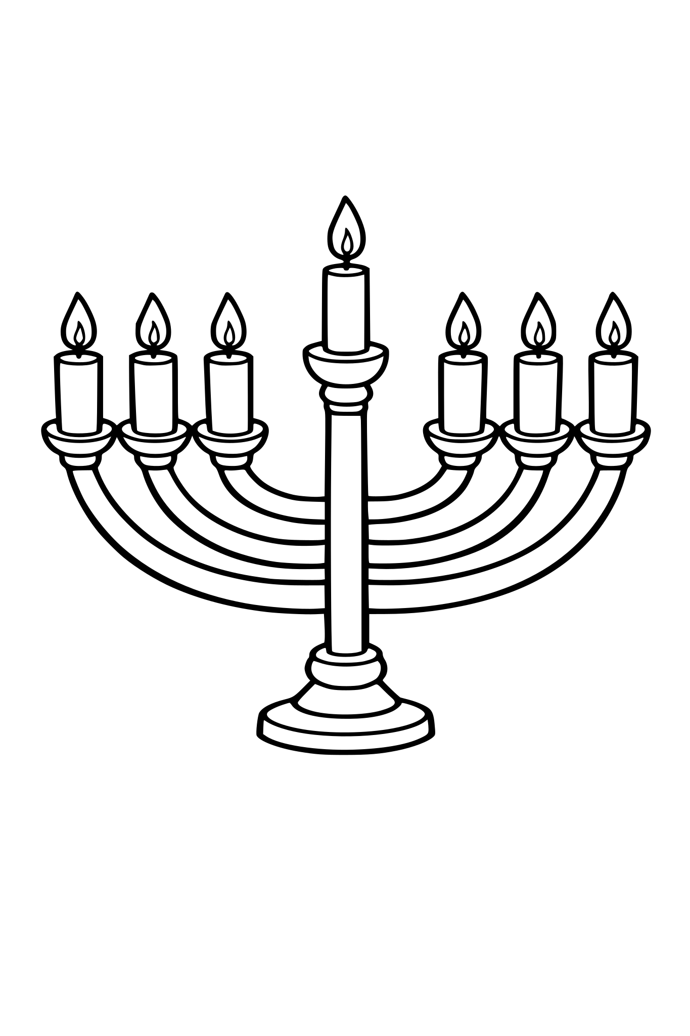 menorah with one center shaft and 3 candles sticks emerging from both sides