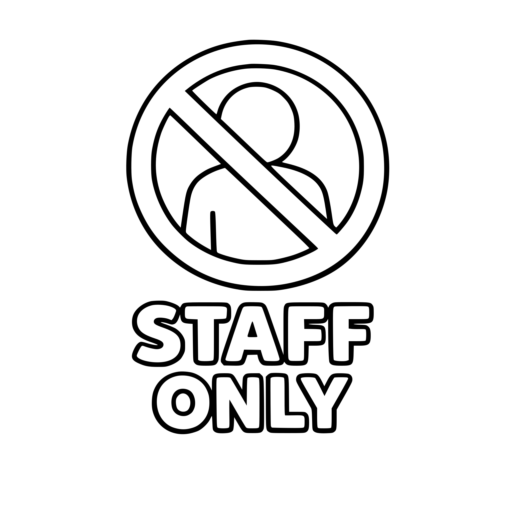 Minimalist vector logo, "STAFF ONLY" theme. Simple "No Entry" circle icon with a person silhouette. Bold, rounded sans-serif font.