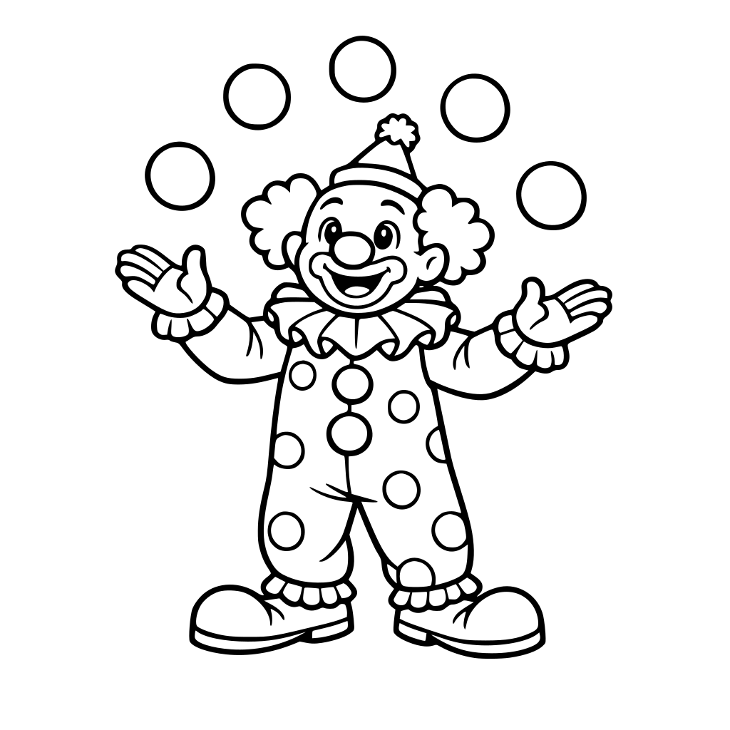 Erstelle einen Clown, der Bälle jongliert.