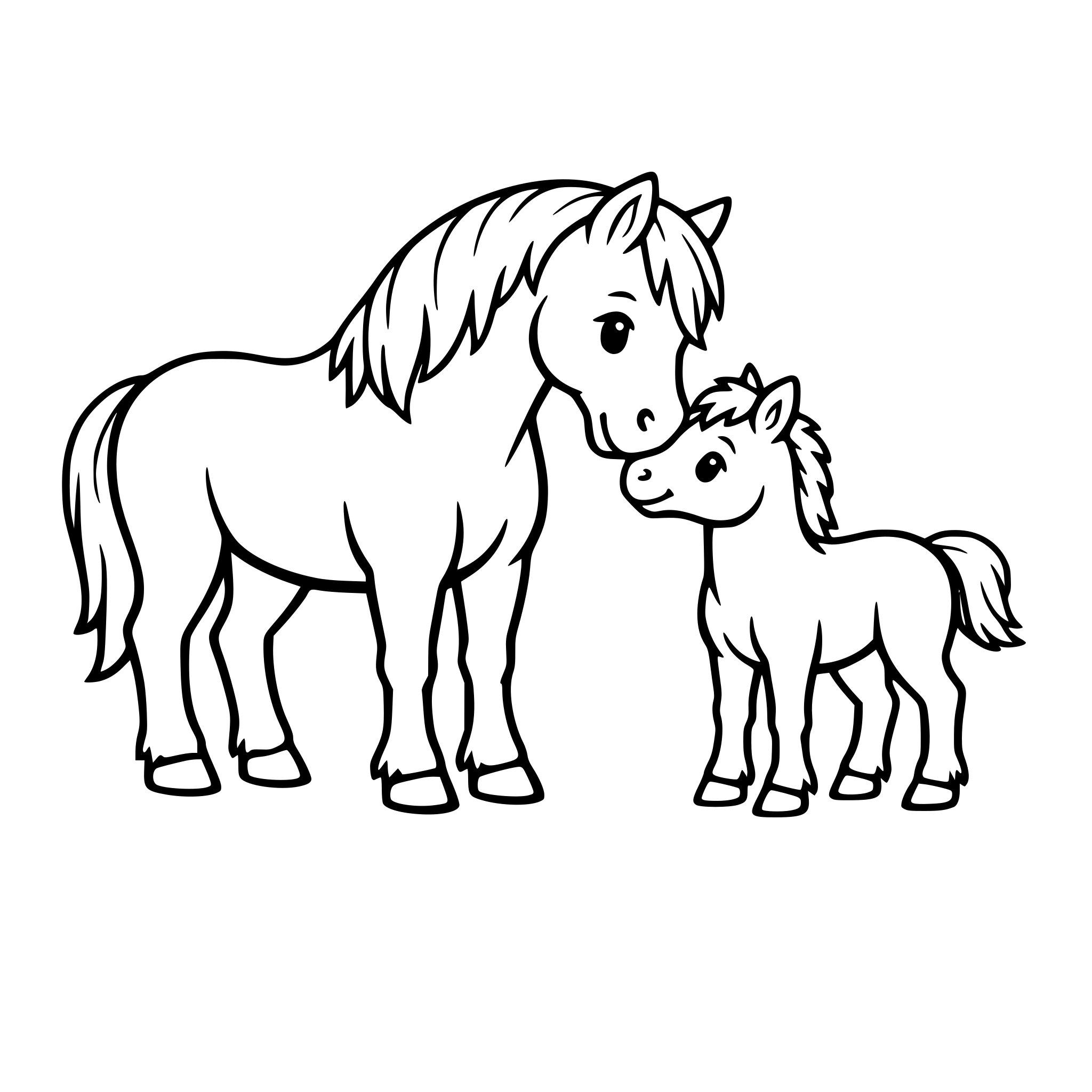 Draw a horse and a baby horse