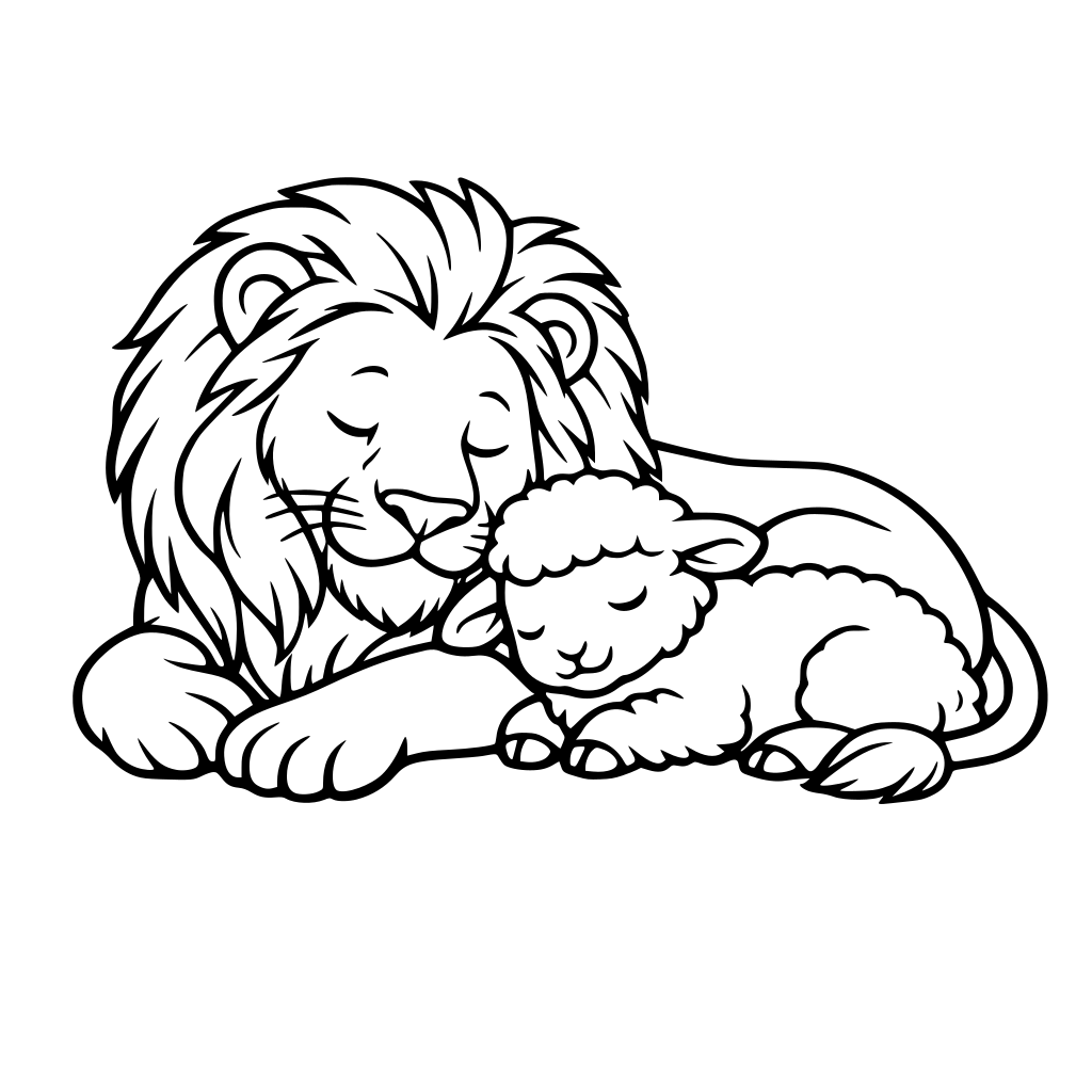 Lion and a lamb laying peacefully together
