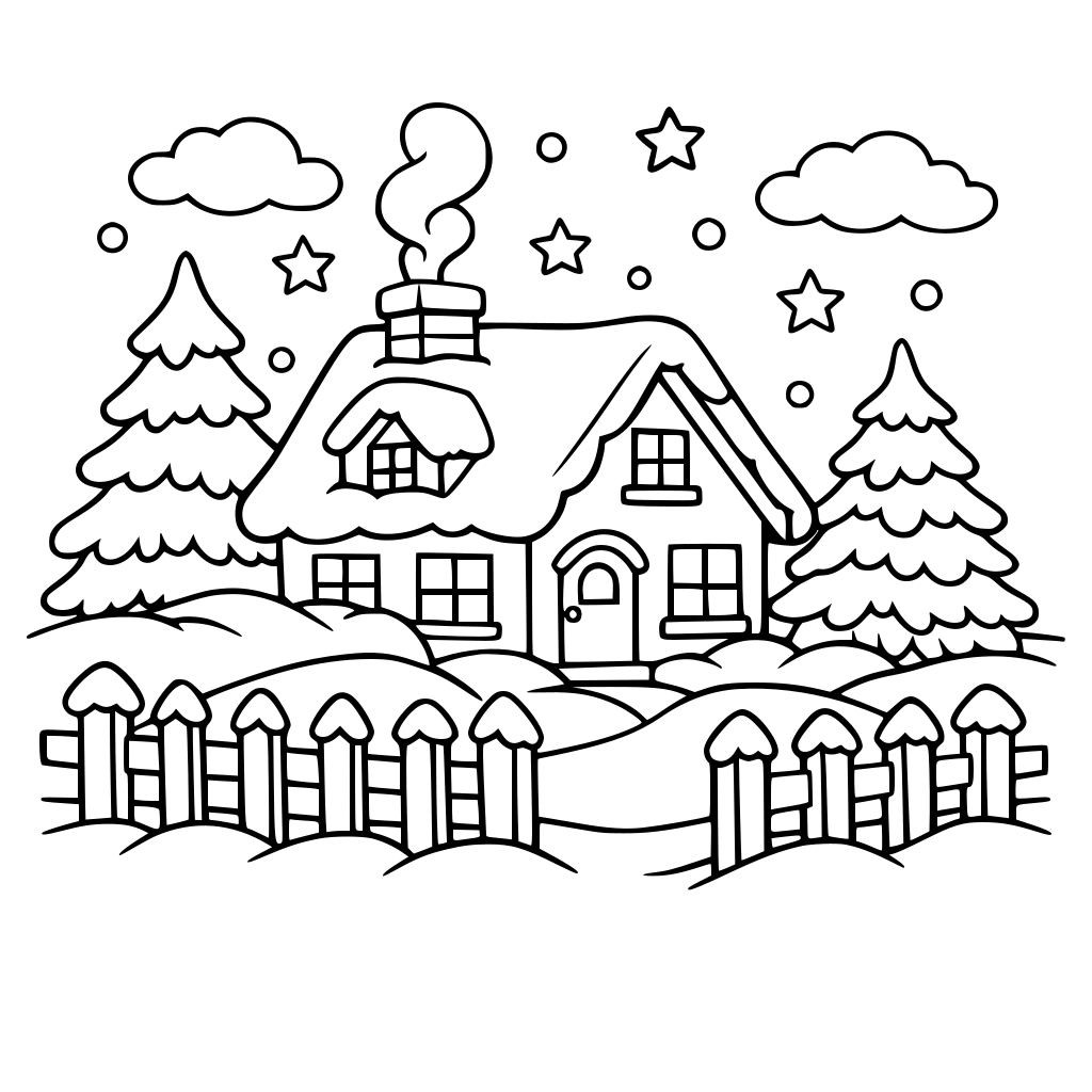 zimowy krajobraz, dom, płot