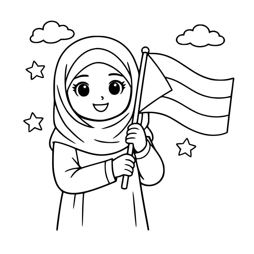 Filistin bayrağını elinde tutan tesettürlü bir kız