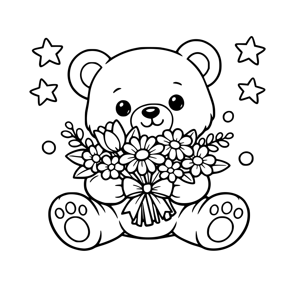Cute teddy bear with flowers