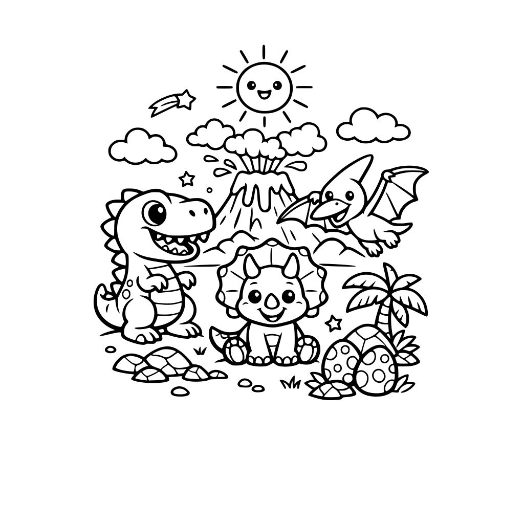 Create a modern dino themed drawing for kids