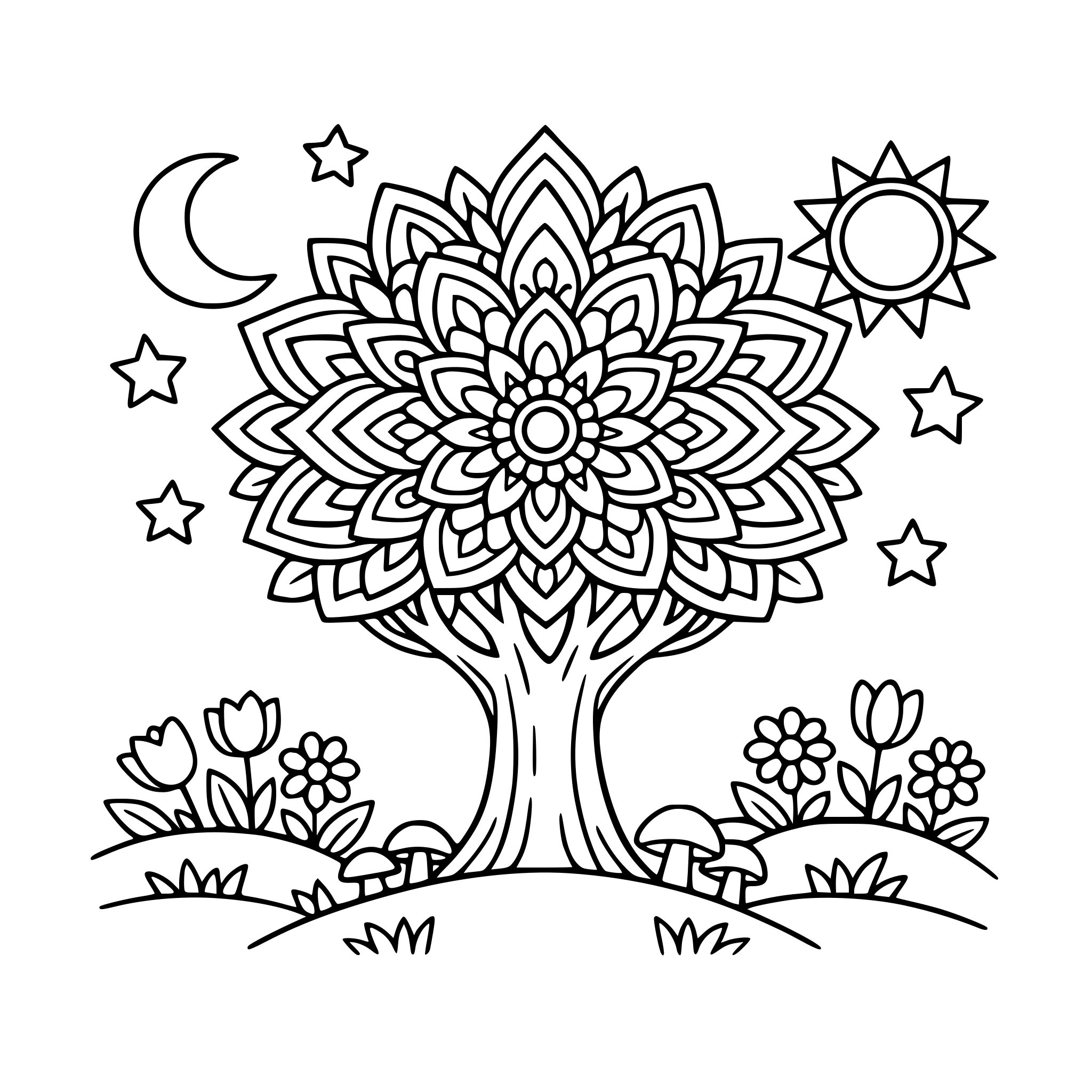 Large Mandala flower or tree scene