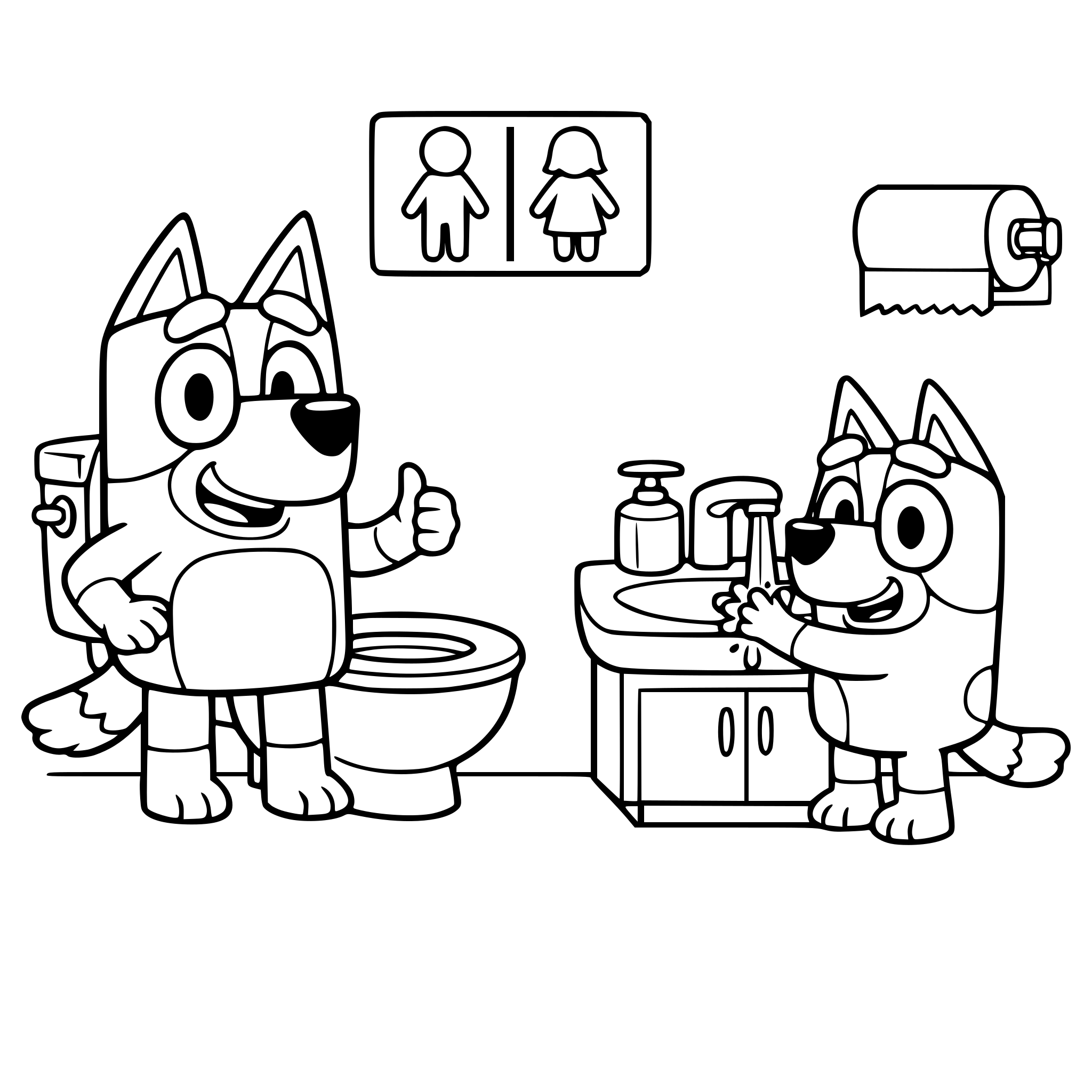 bluey and bingo goes to the restroom
