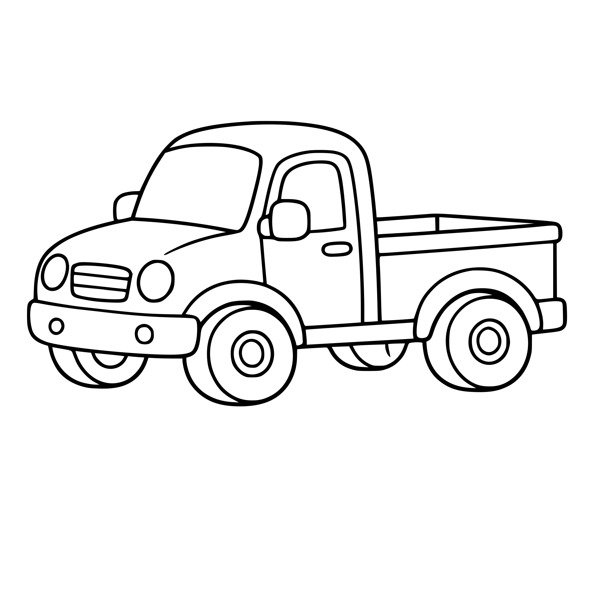 simple black and white coloring page, cartoon style, truck