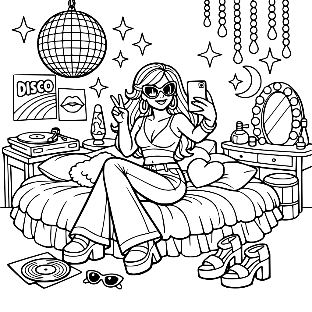 A 1970s disco room selfie aesthetic fantasy master bedroom for girls & women