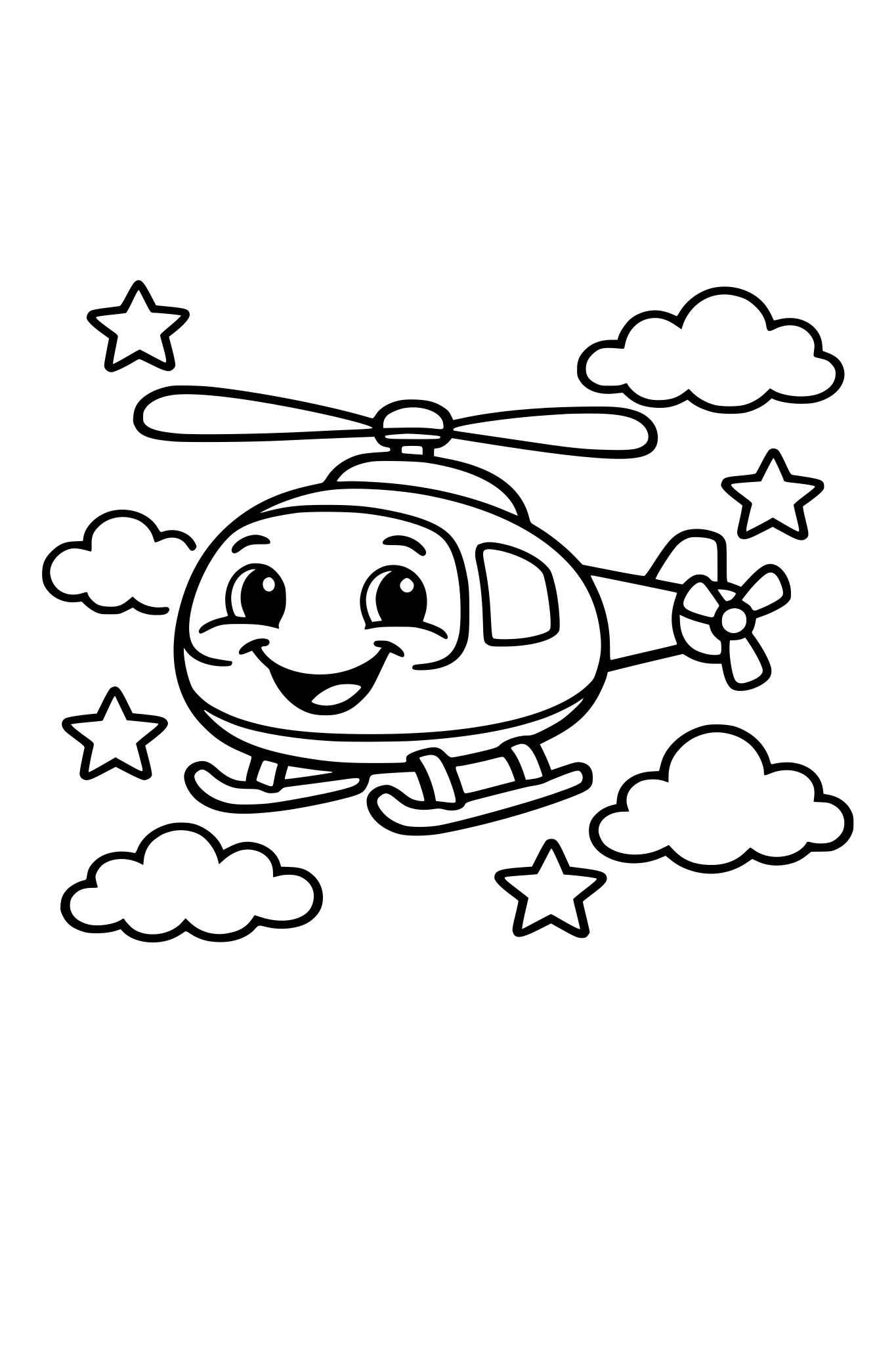 Smiling helicopter flying in the sky, thick lines