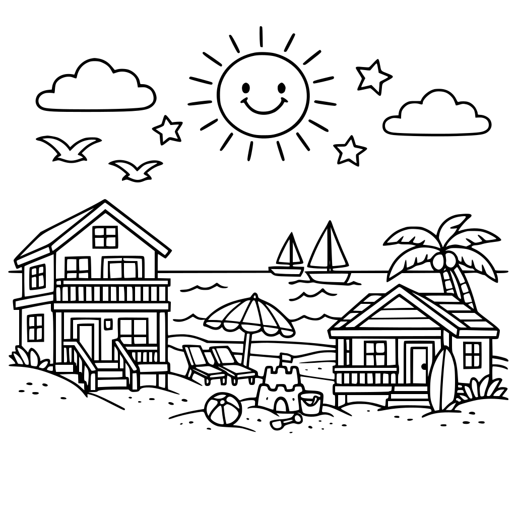 Real estate. Houses. Beach. Happy