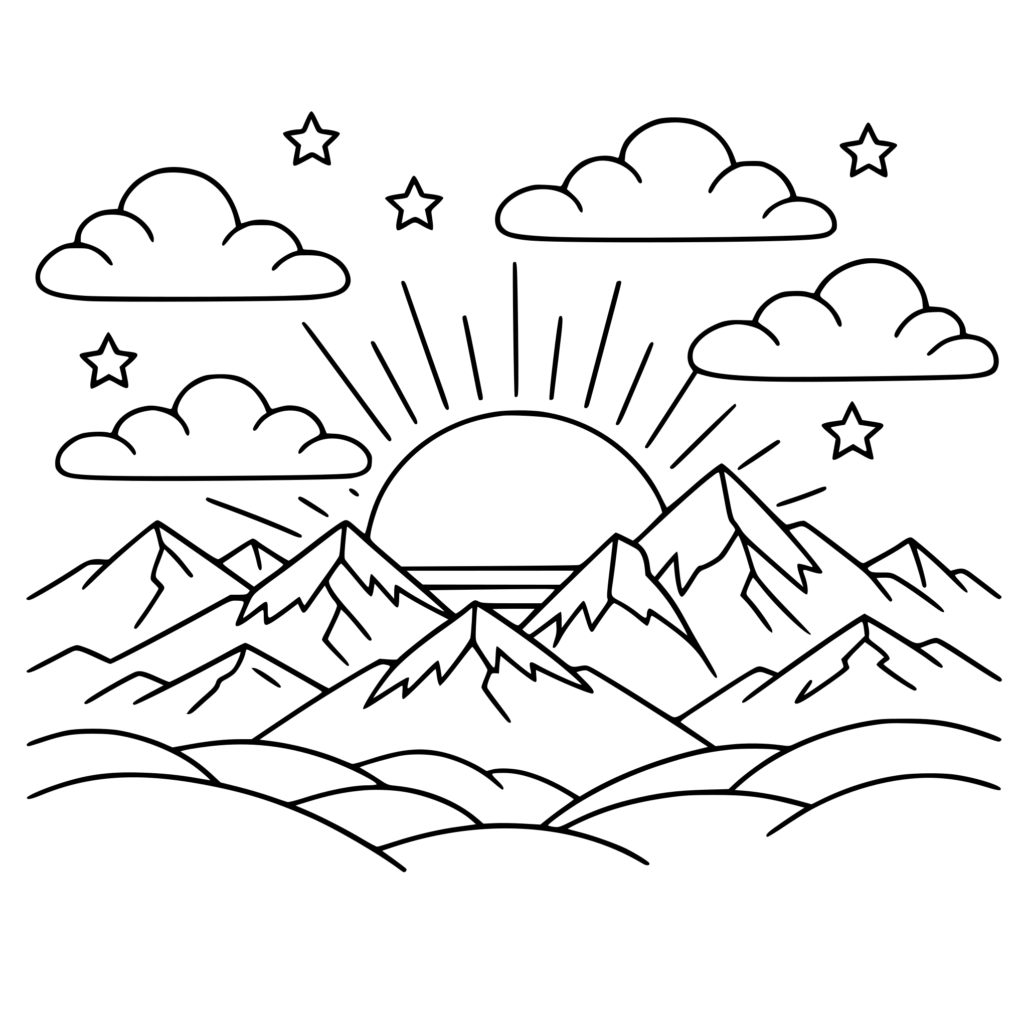 mountains, sunset, clouds