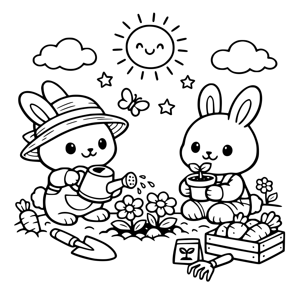 cute bunnies gardening