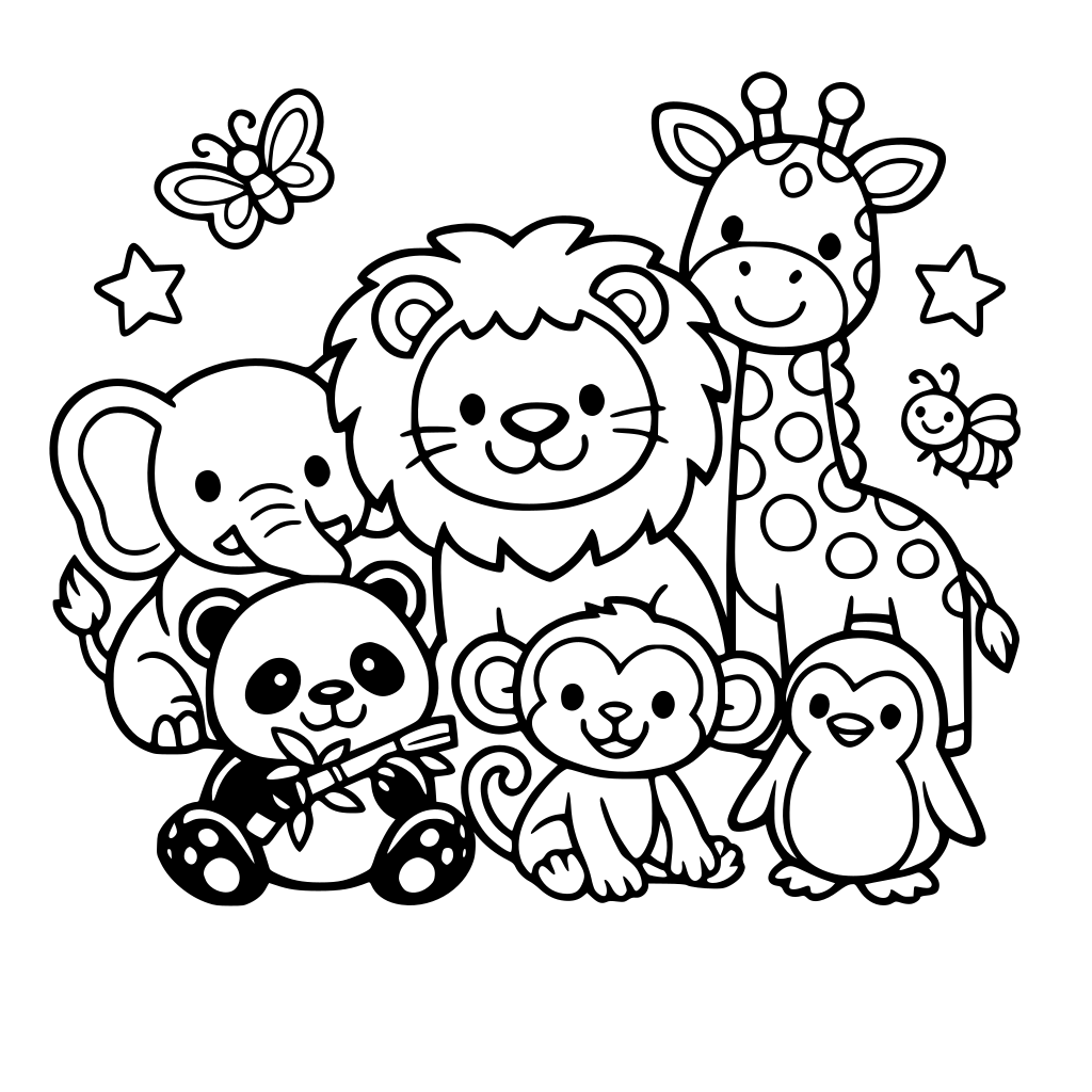 create a Chilldrens colouring book with various animals