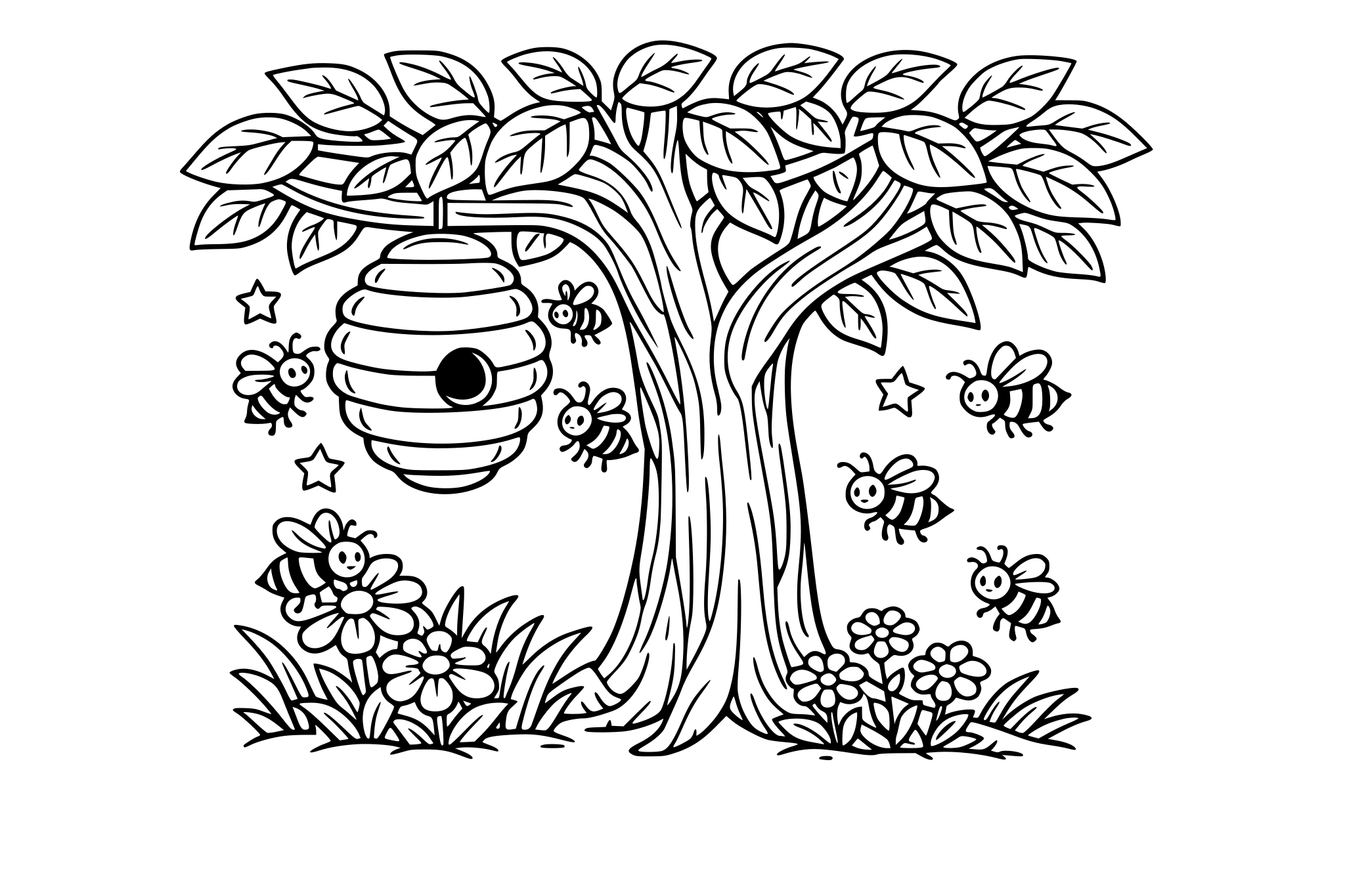 Arbol con un panal de abejas