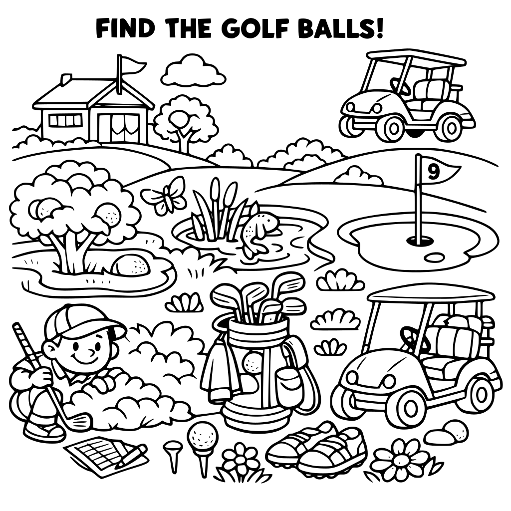 I would like a hide and seek page. Golf themed that you need to find the golf balls