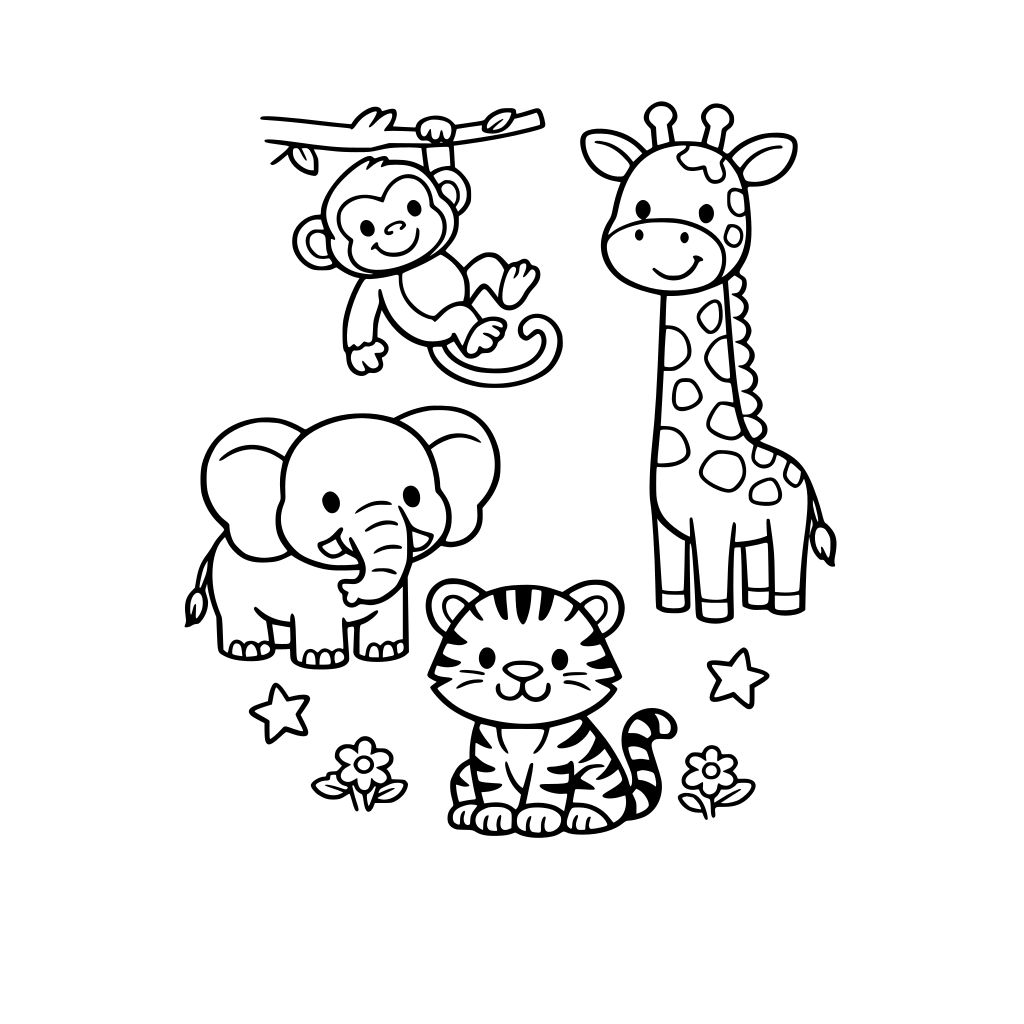 Create a coloring book with fun easy to color zoo animals
