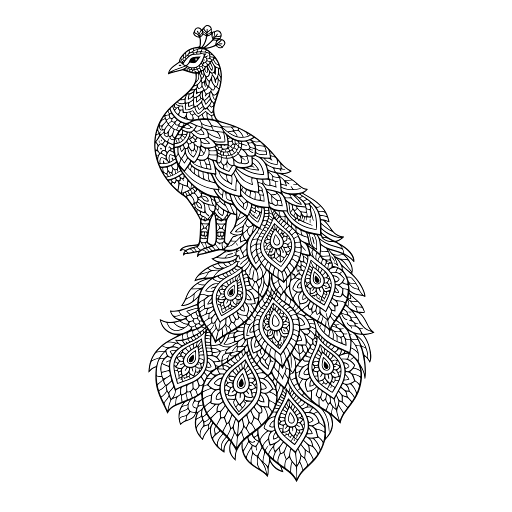 beautiful realistic peacock made up of elegant intricate mandala geometric and floral patterns