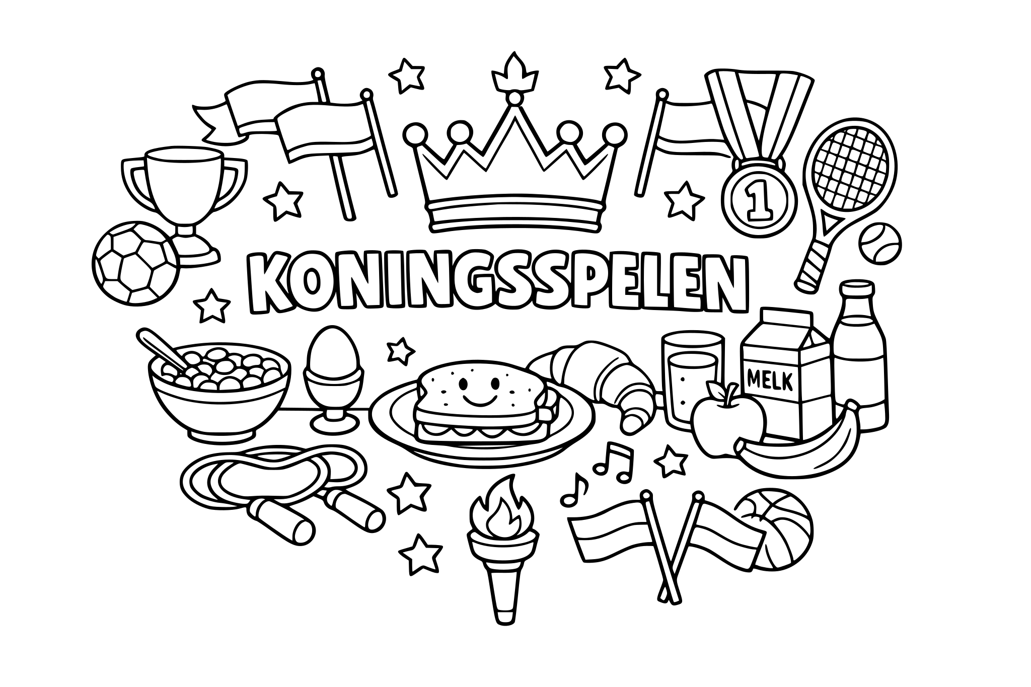 Maak een collage die je kan gebruiken als placemat voor het ontbijt van het koningsspelen