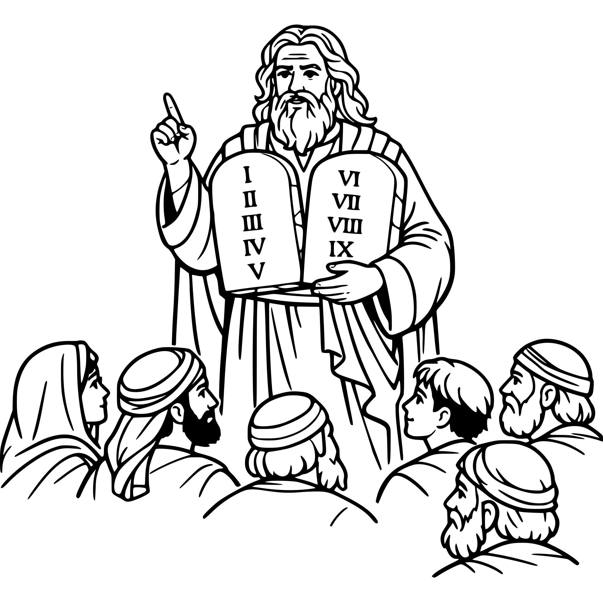 Create an image of Moses teaching the people of Israel to obey God, have him standing in front of a group of the Israelite people who are listening to him, have him holding the tablets of the 10 commandments