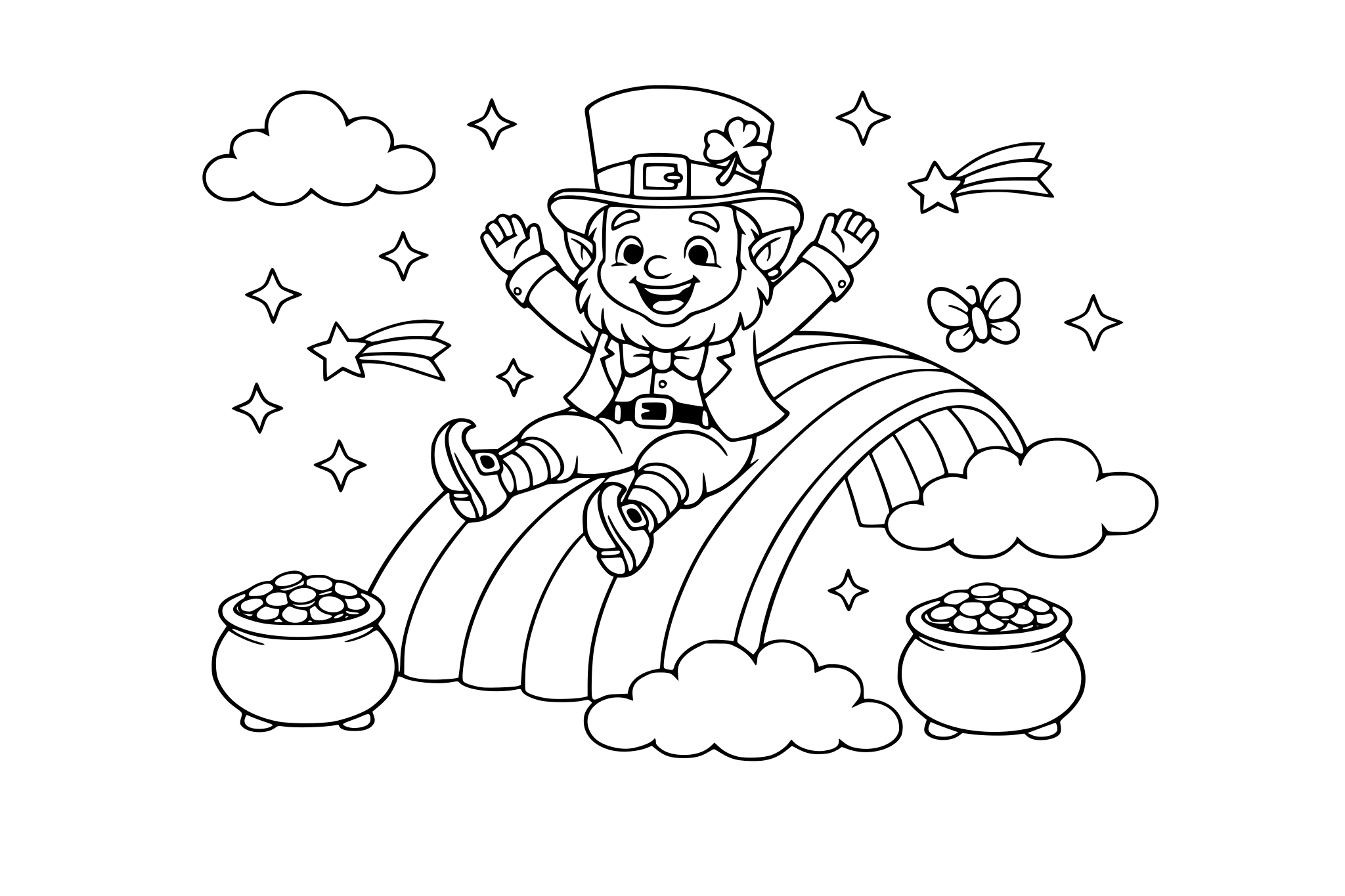 Leprechaun riding a rainbow slide