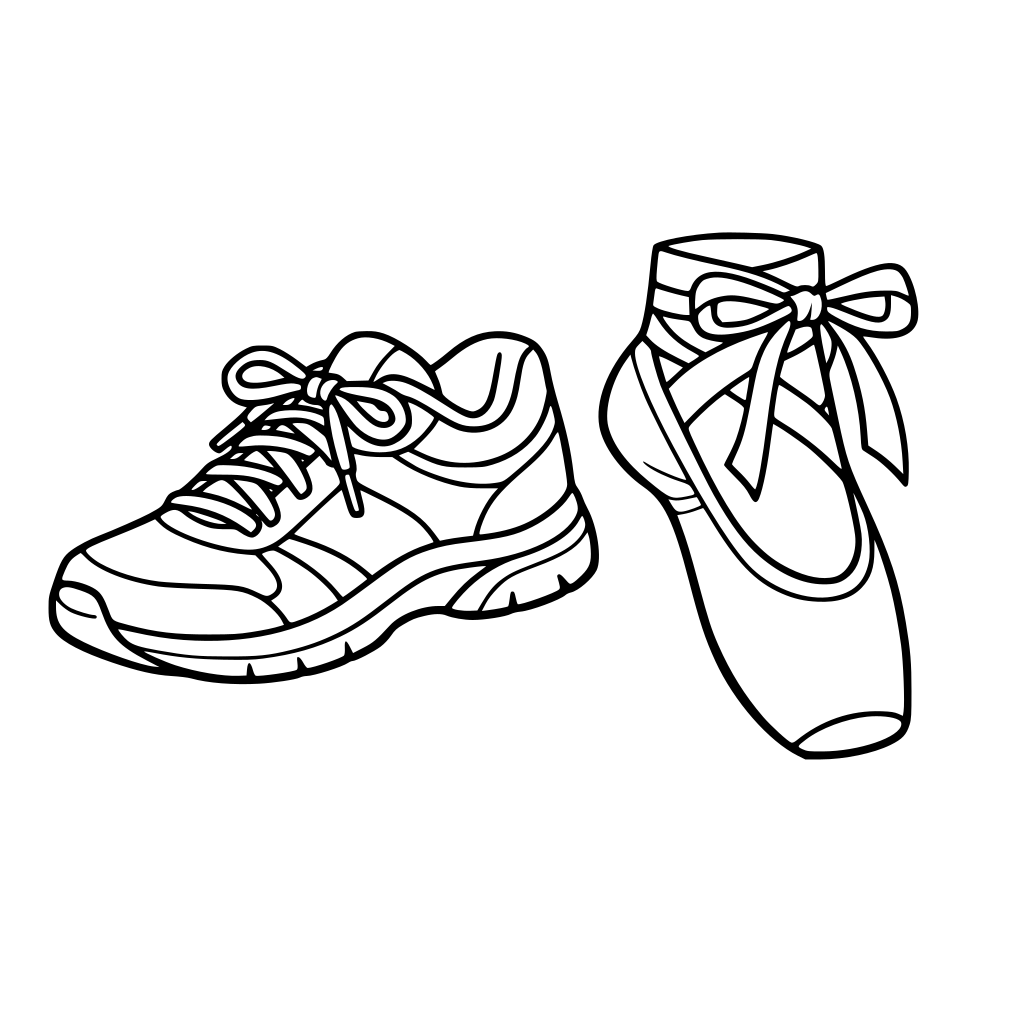 una scarpa da ginnastica con di fianco una di una scarpetta da danza classsica