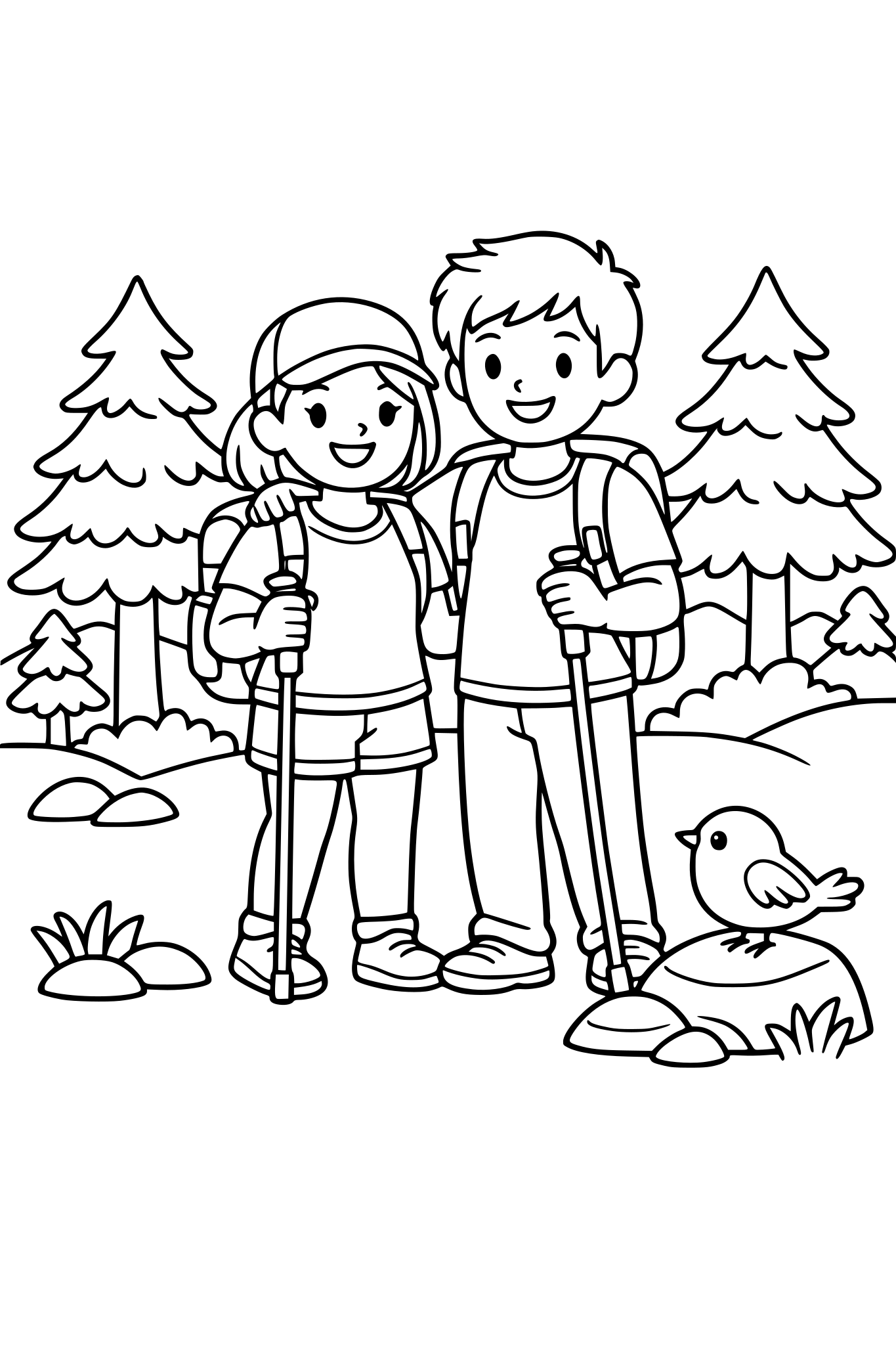 make it smooth the picture and remove harsh lines . add trees because they are hiking and also a cute bird