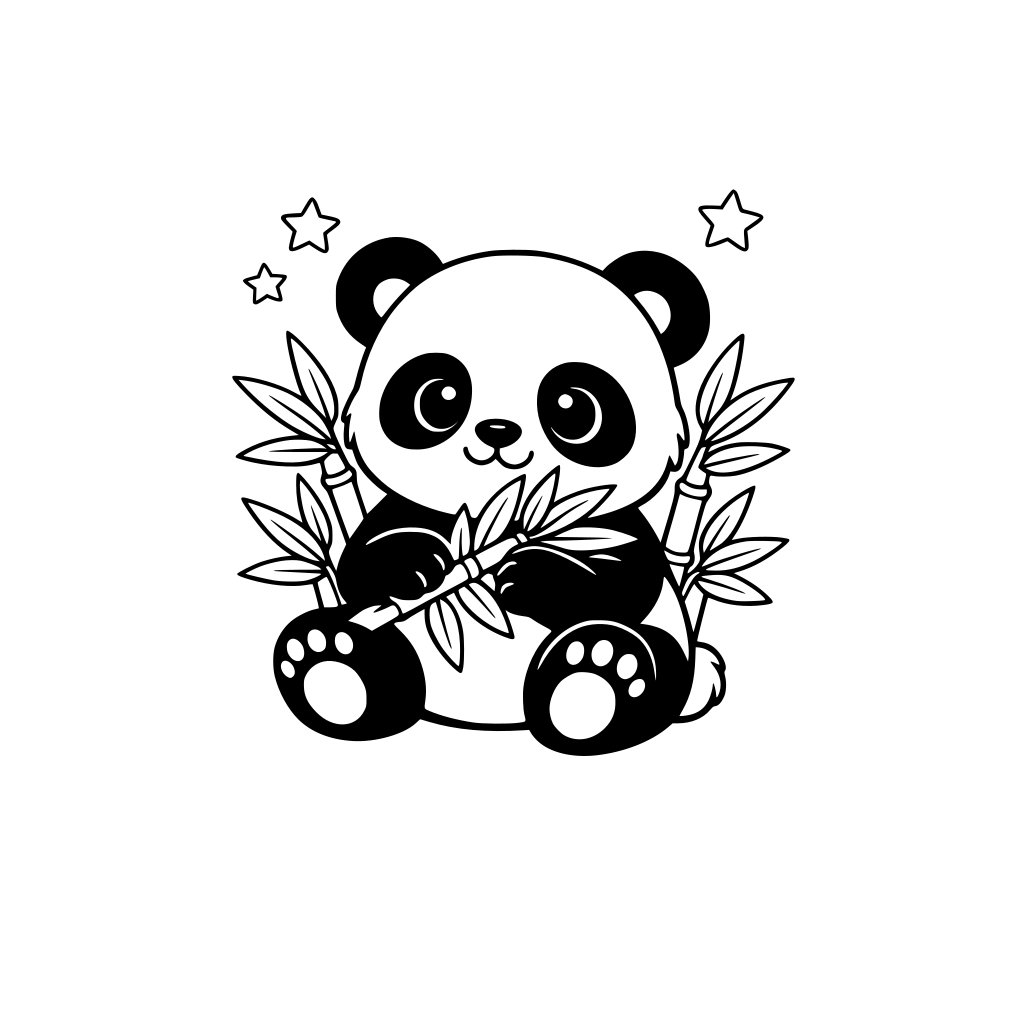cute panda with bamboo leaves
