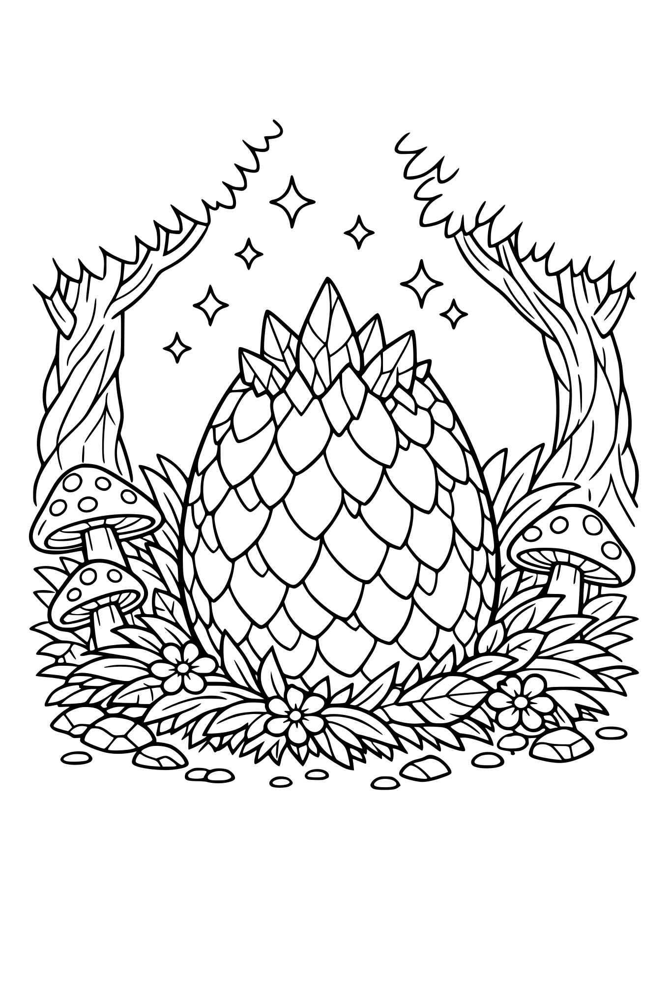 A beautiful dragon egg in a forest