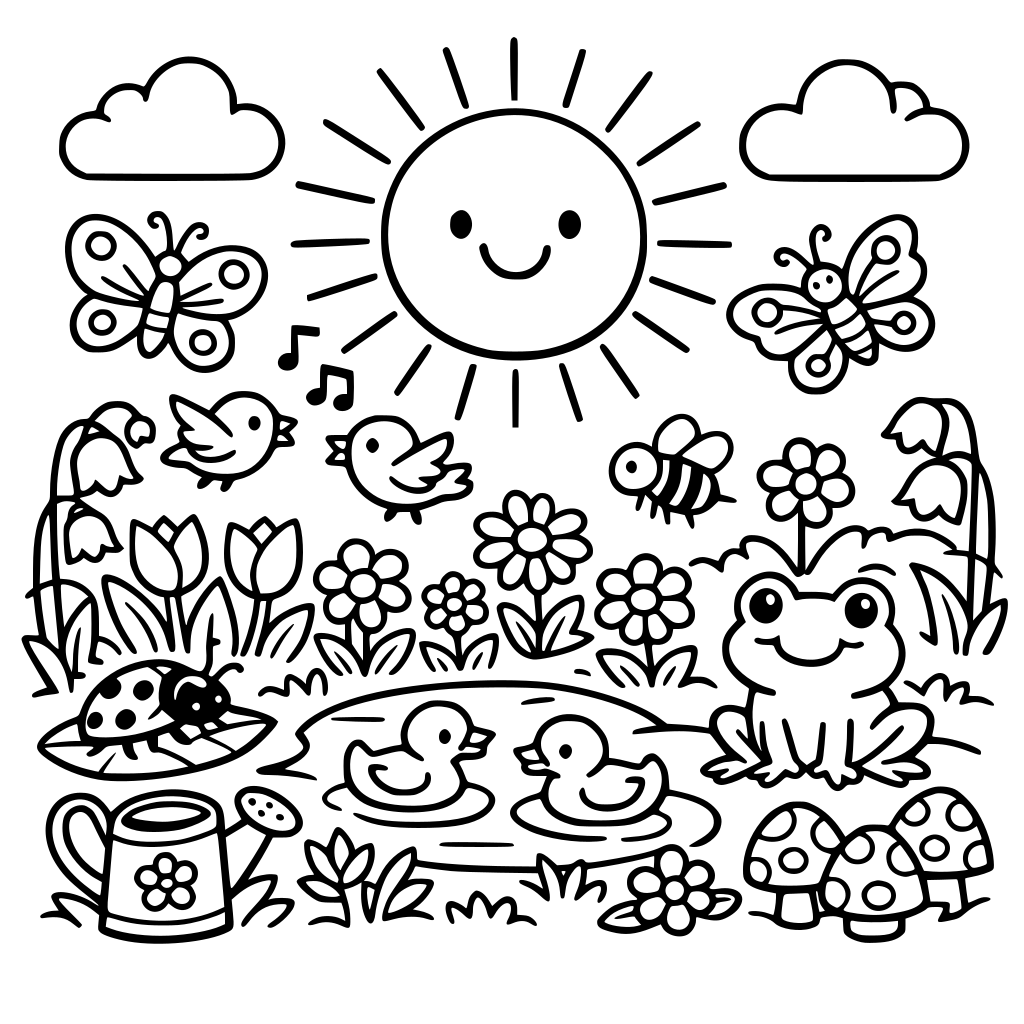 Een duidelijke kleurplaat van het voorjaar