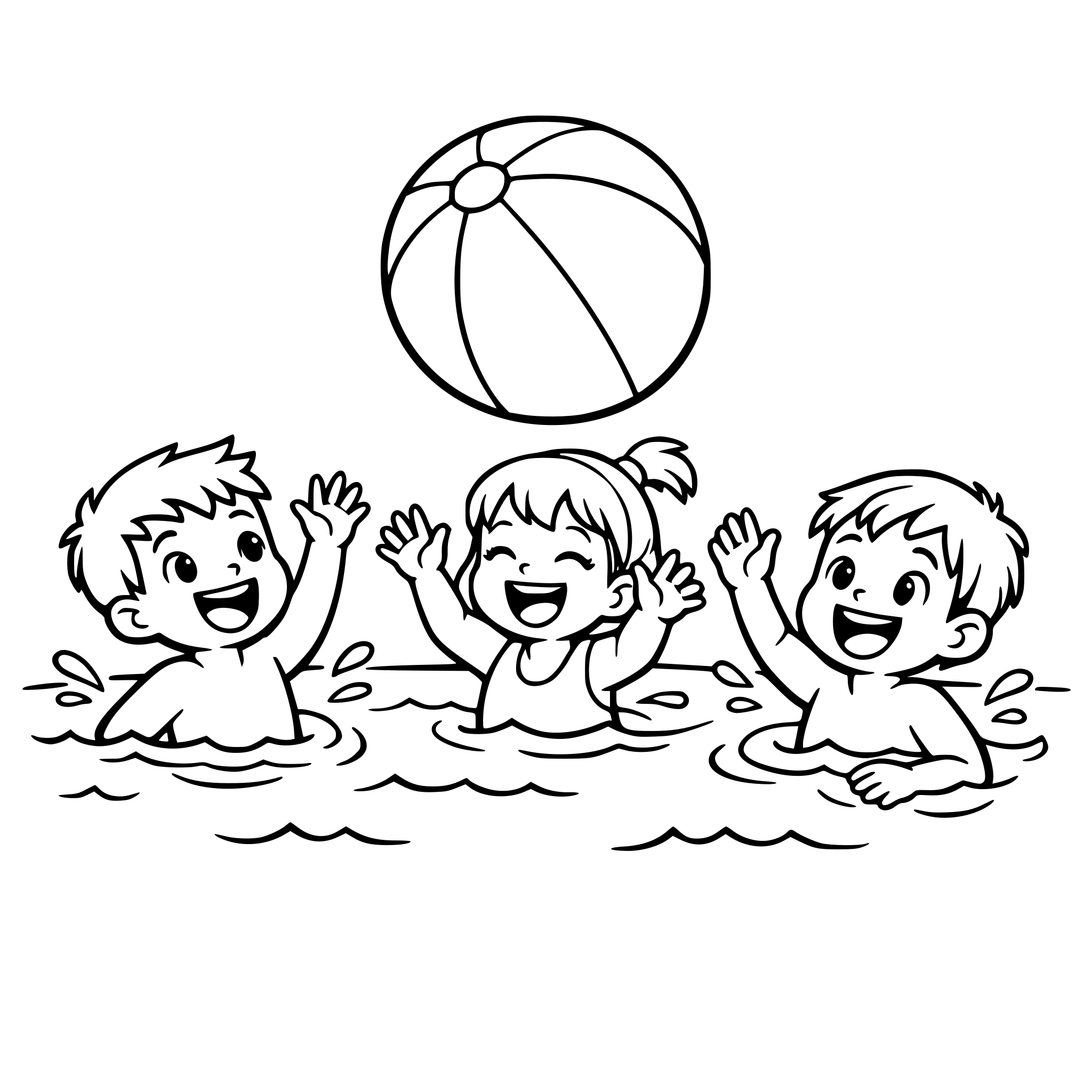 اطفال يلعبون في حمام السباحة بالكرة الجميلة وهم سعداء