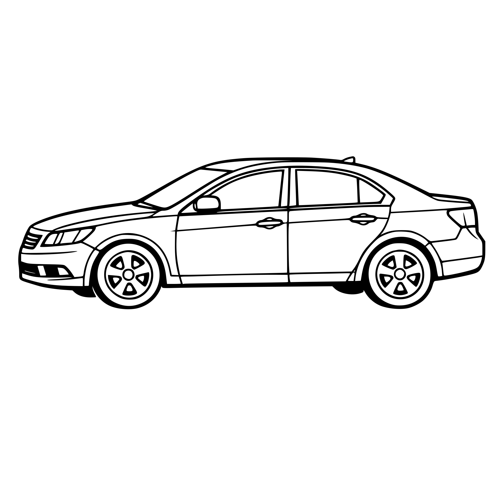 Create an image of four door sedan with car doors closed. White background, isolated.