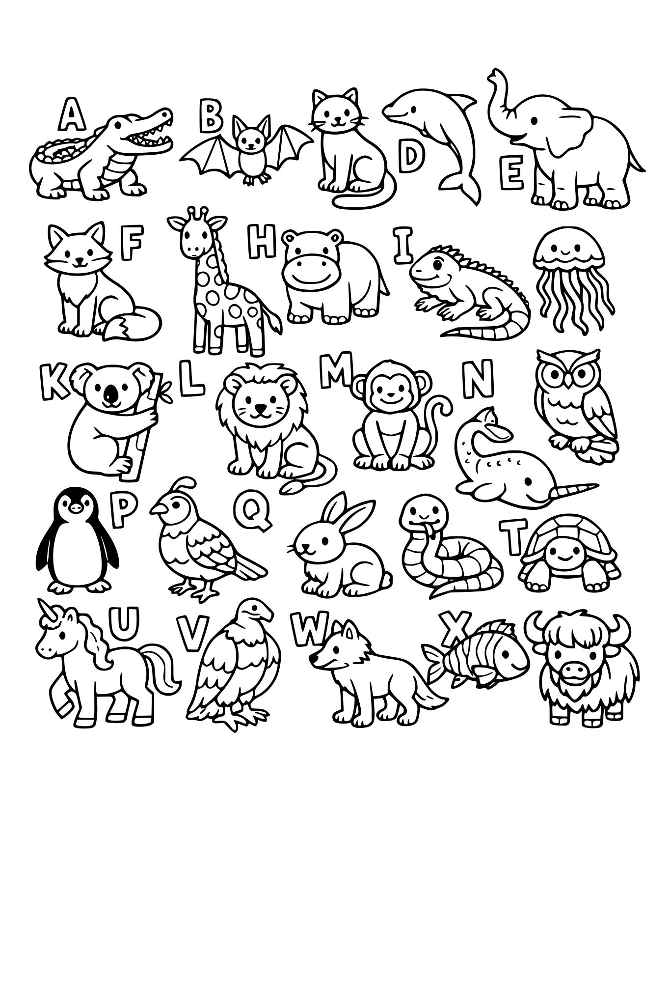 Create Animals covering all english Alphabets A-Z