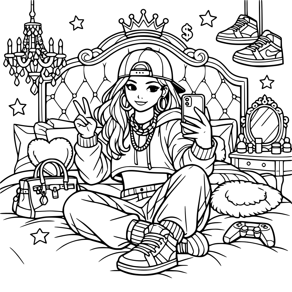 A streetwear princess selfie aesthetic fantasy master bedroom for girls & women