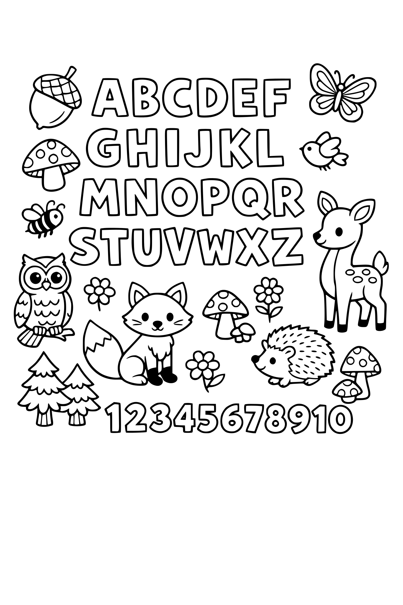 Woodland themed ABC and numbers 1-10