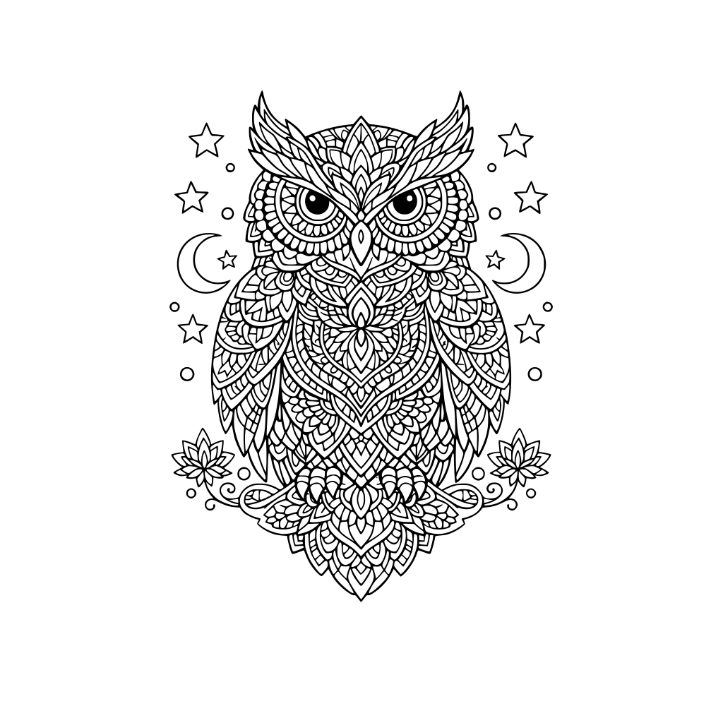 mandala owl, elegant patterns and lines