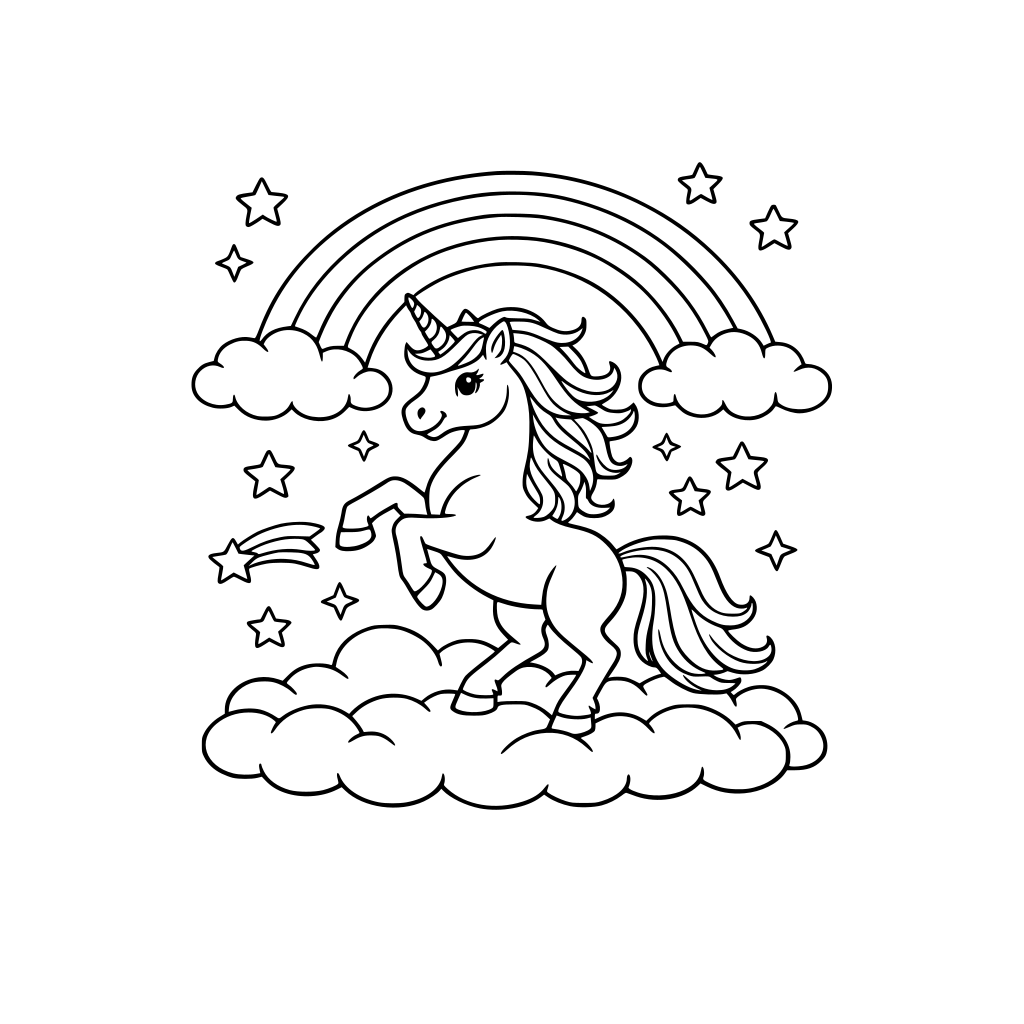 UN ARCOIRIS CON UN UNICORNIO