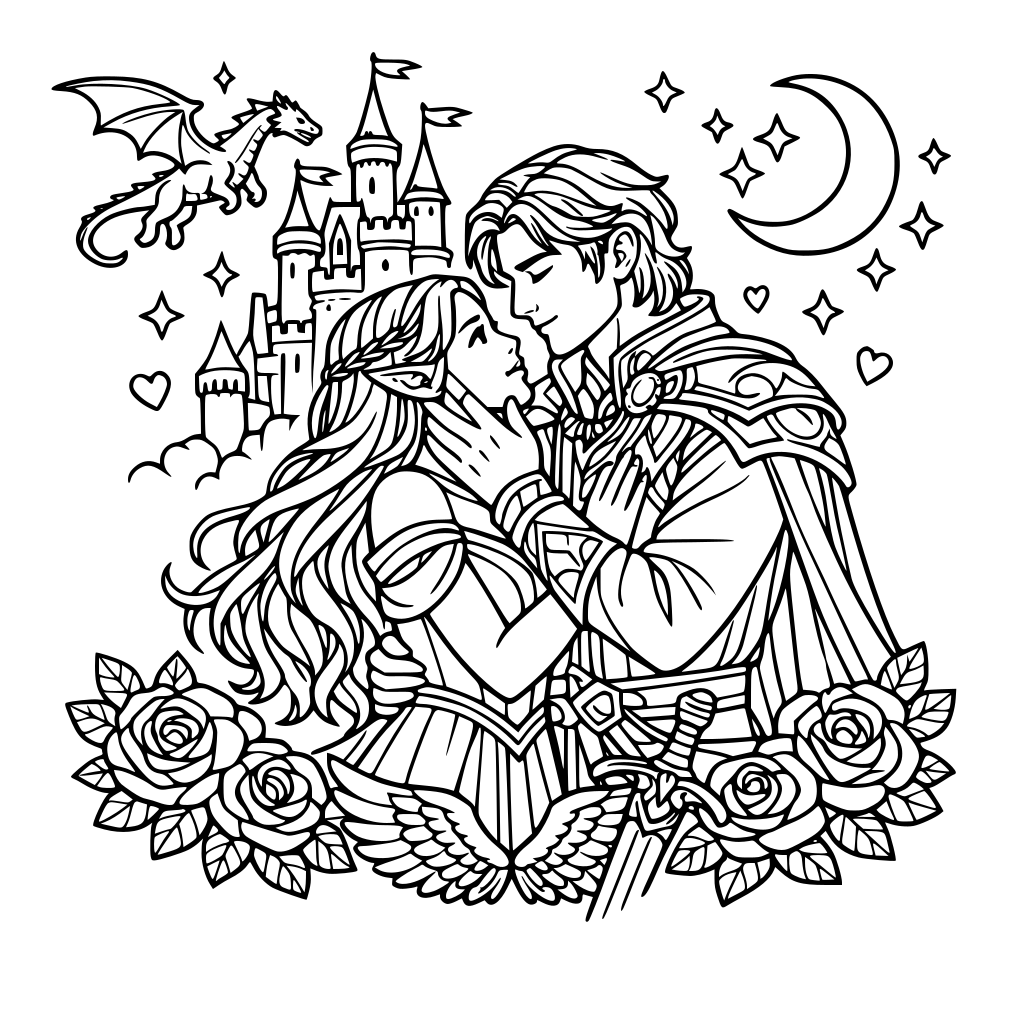 a romantasy coloring page