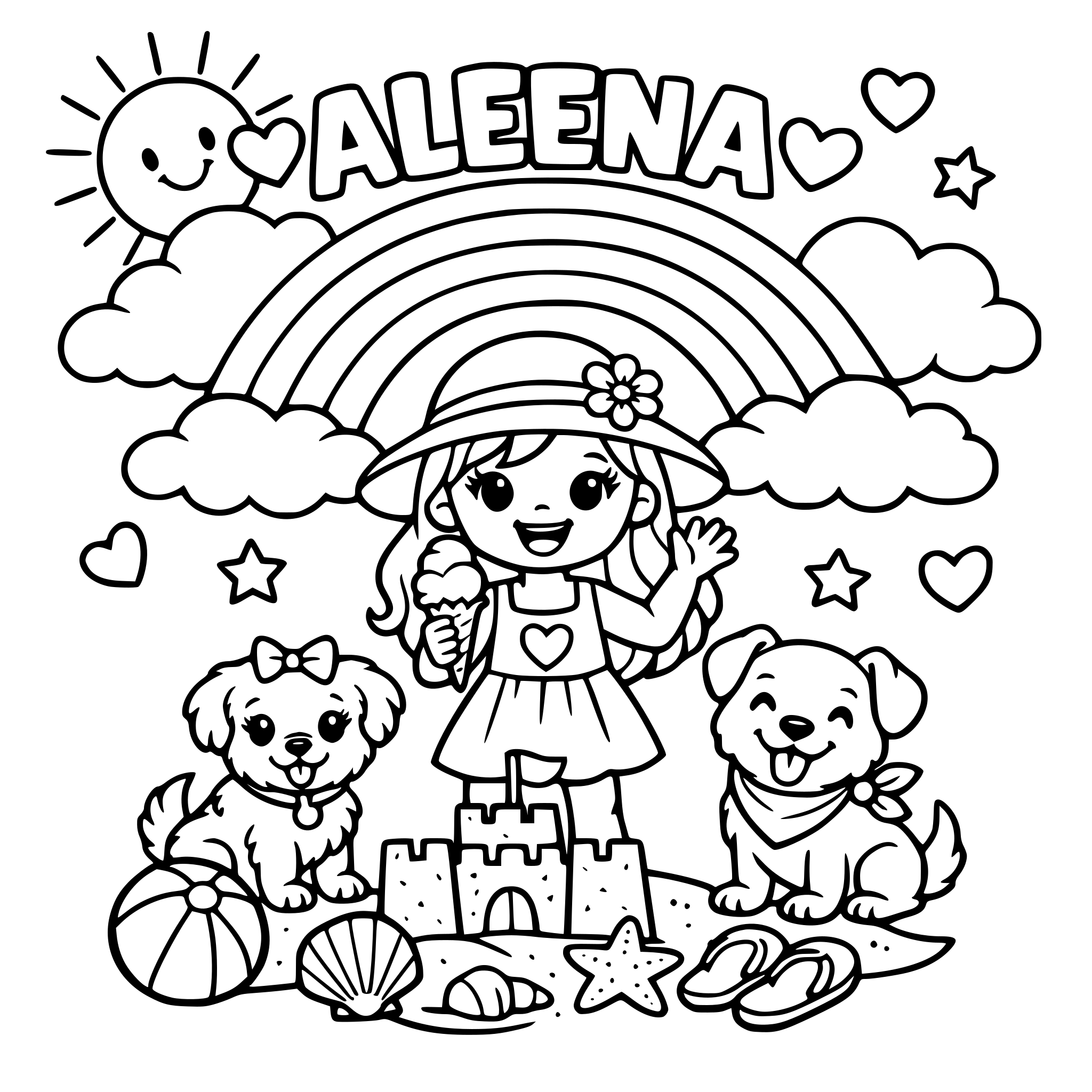 A coloring page for a Girl named Aleena who likes pink thing