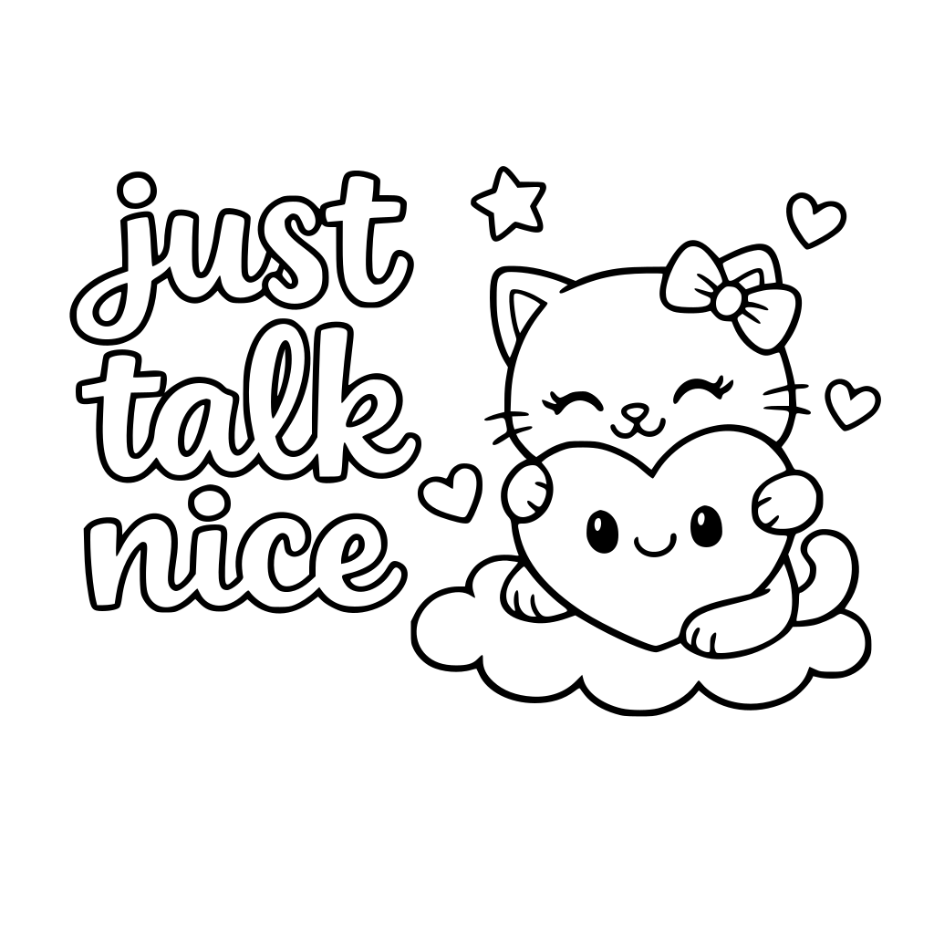 the words "just talk nice" with a cute sweet picture next to it