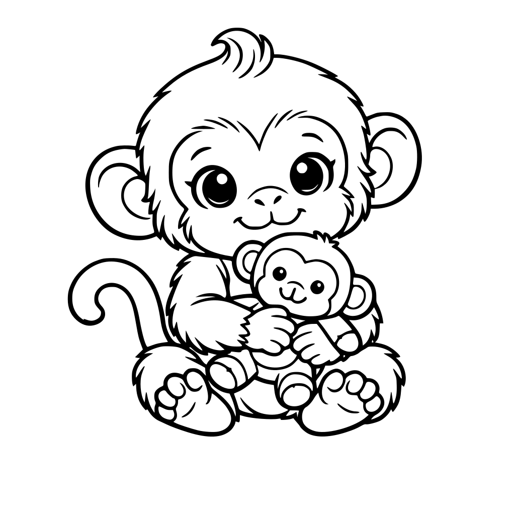 baby monkey in a zoom holding a toy monkey