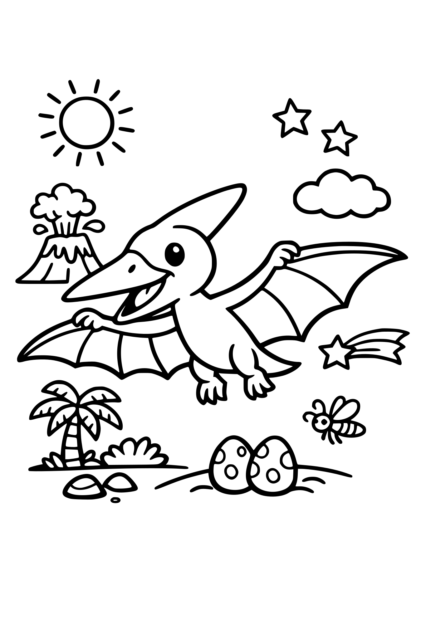 prehistoryczny pterodaktyl, kolorowanka dla małych dzieci