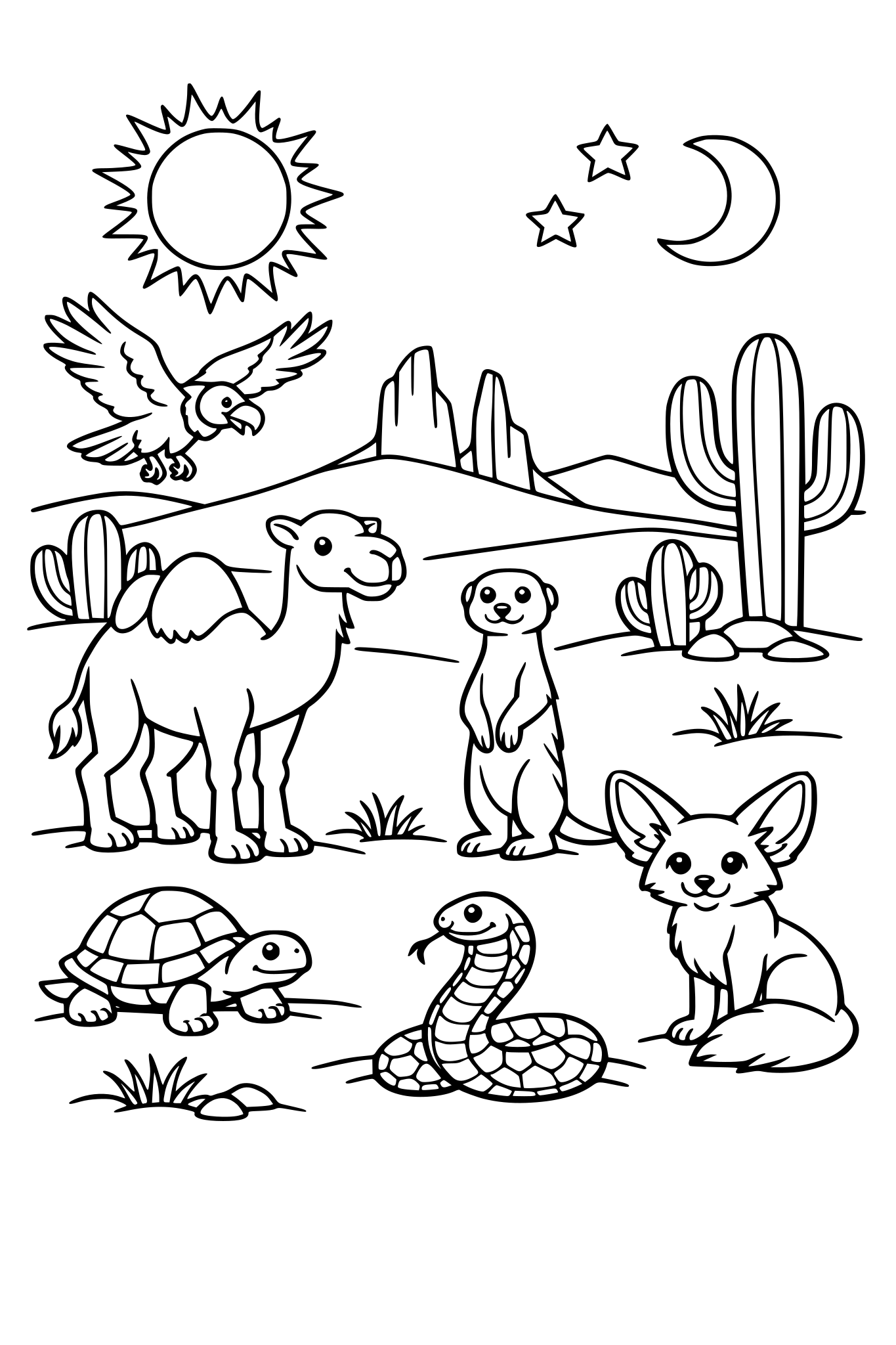 A desert with some animals