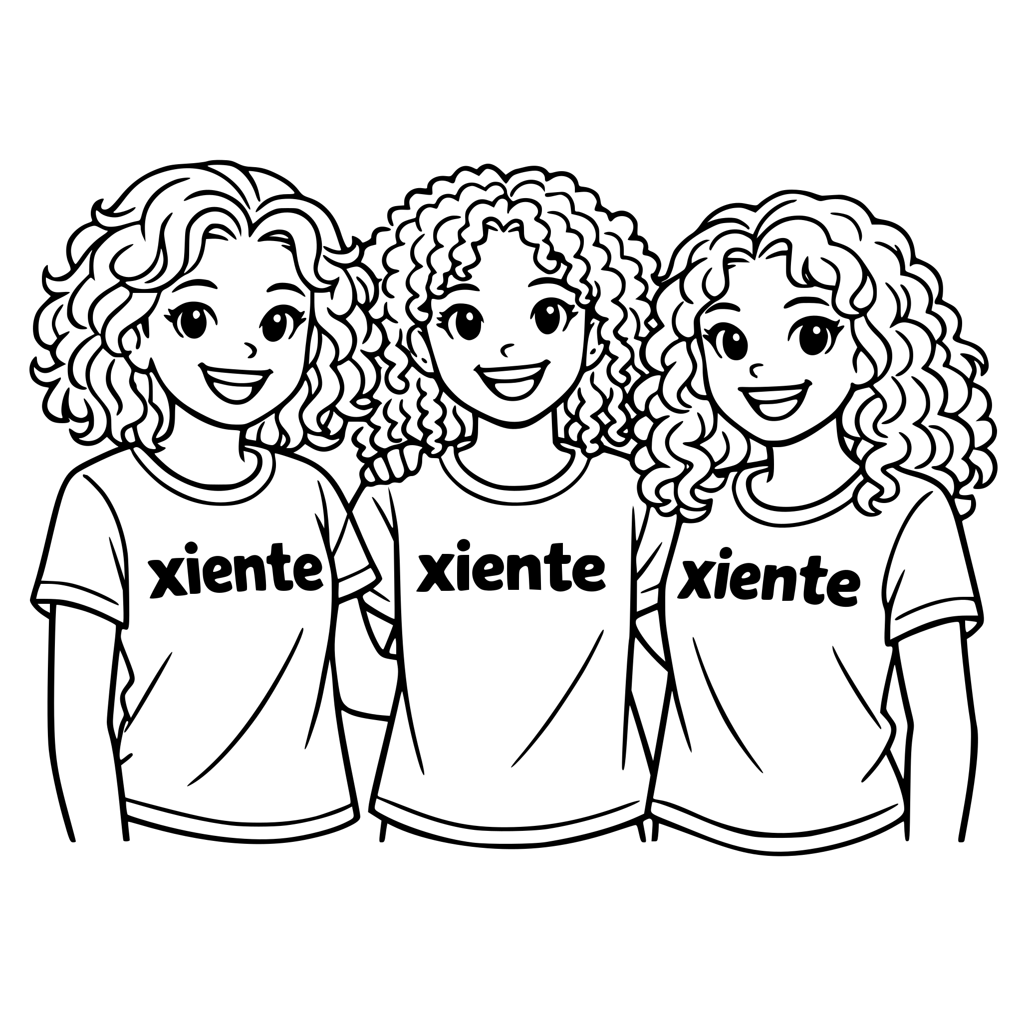 3 girls with curly hair wearing shirts that say xiente