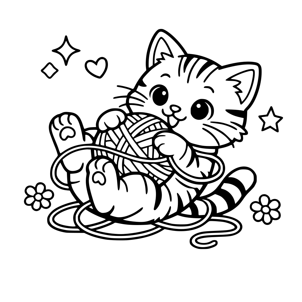 A cat playing with the yarn