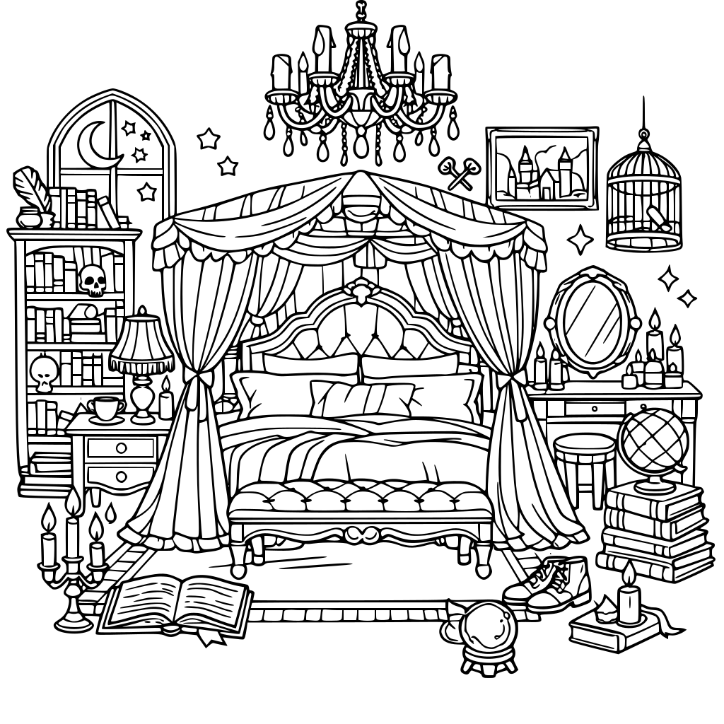 A dark academia themed aesthetic fantasy master bedroom for girls & women