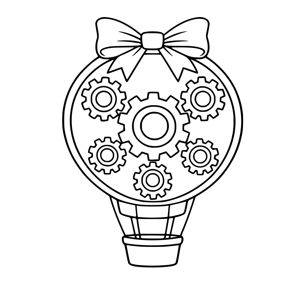 balon z 6 kołami w środku, na balonie kokarda