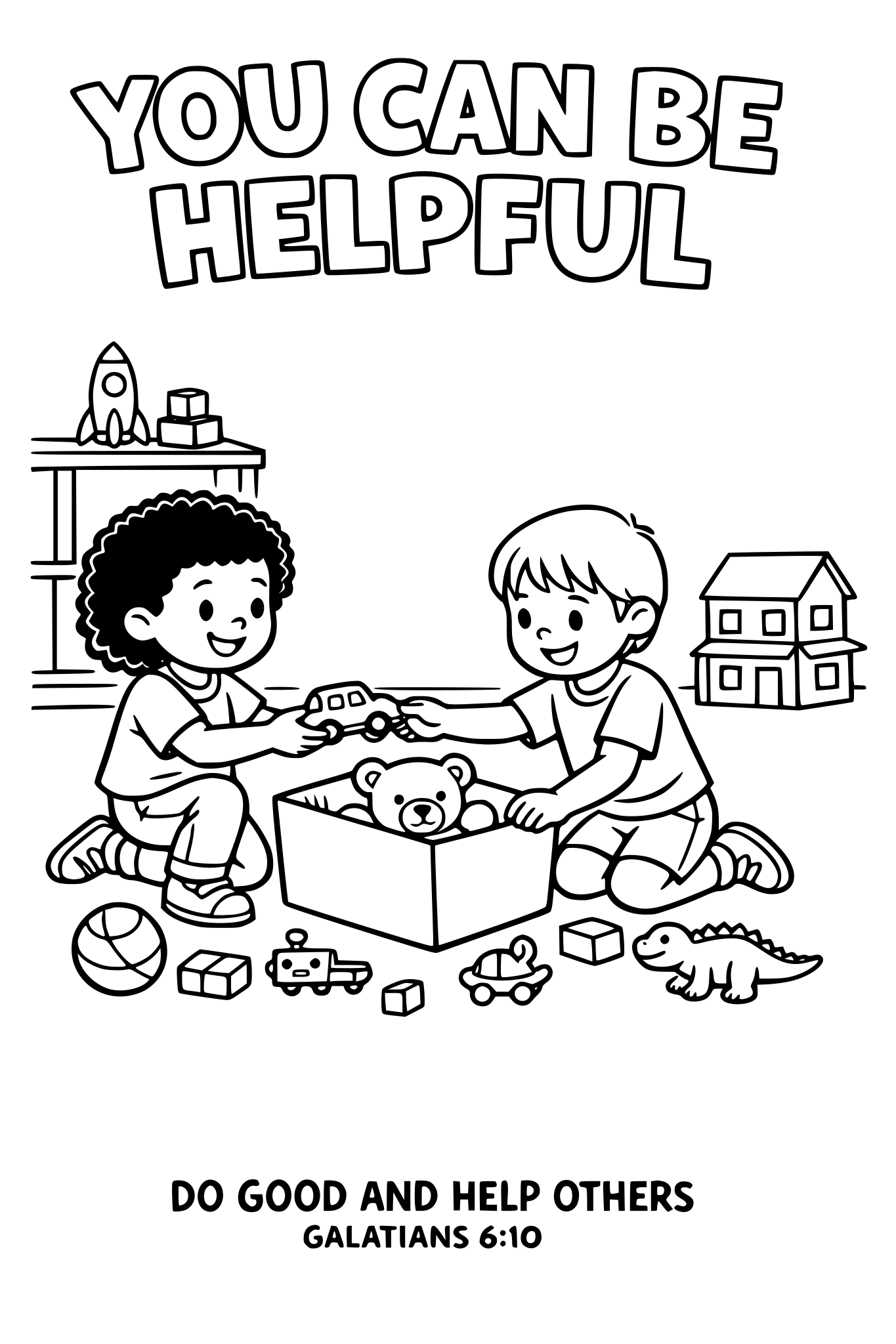Black and white coloring page, simple kids line art, one chi