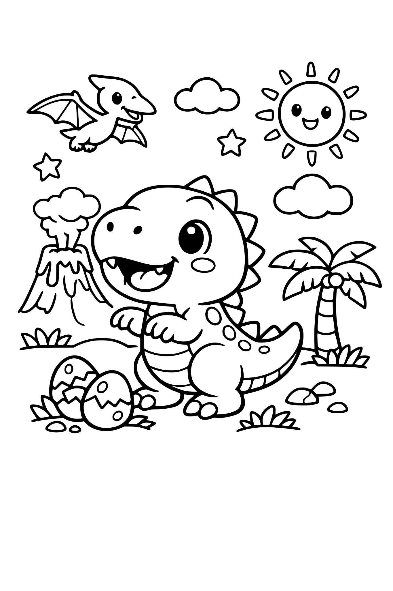 Cute animals or dinosaur colouring pages for 4 to 5 year olds